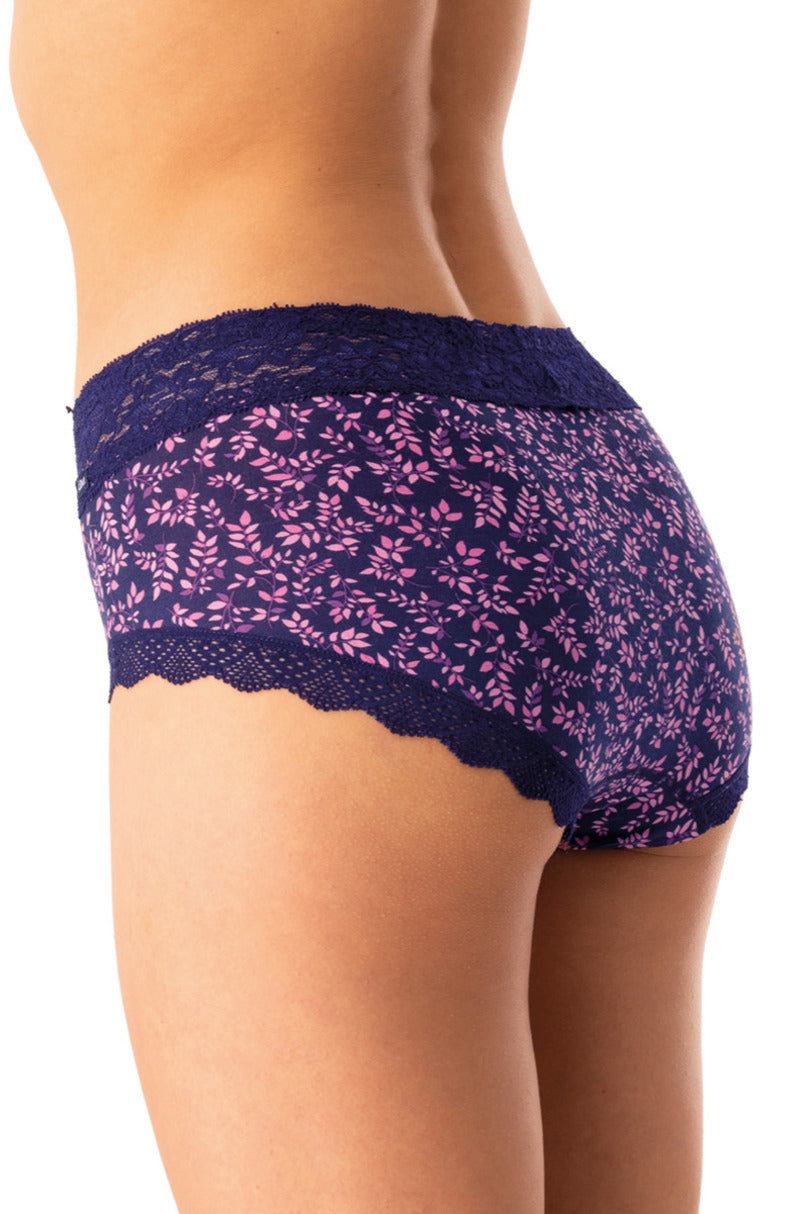 Slip donna in cotone fantasia con bordo in pizzo pack da 2