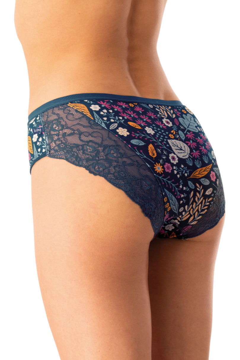 Slip donna in cotone fantasia con bordo in pizzo pack da 2
