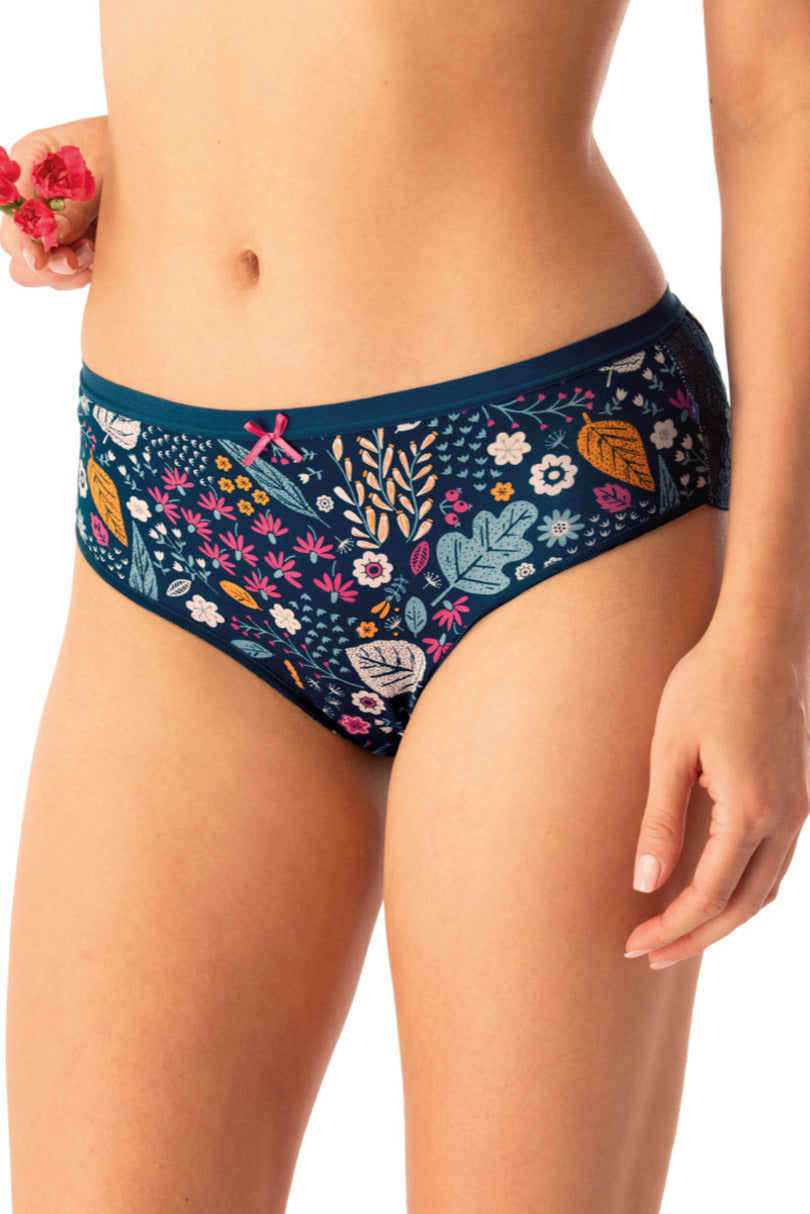 Slip donna in cotone fantasia con bordo in pizzo pack da 2