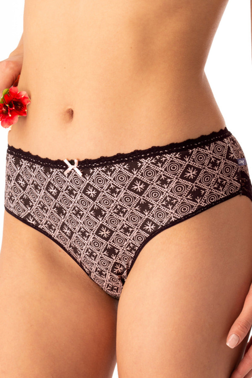 Slip donna in cotone fantasia con bordo in pizzo pack da 2