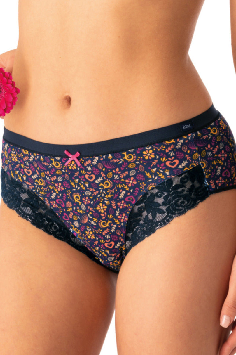 Slip donna in cotone fantasia con bordo in pizzo pack da 2