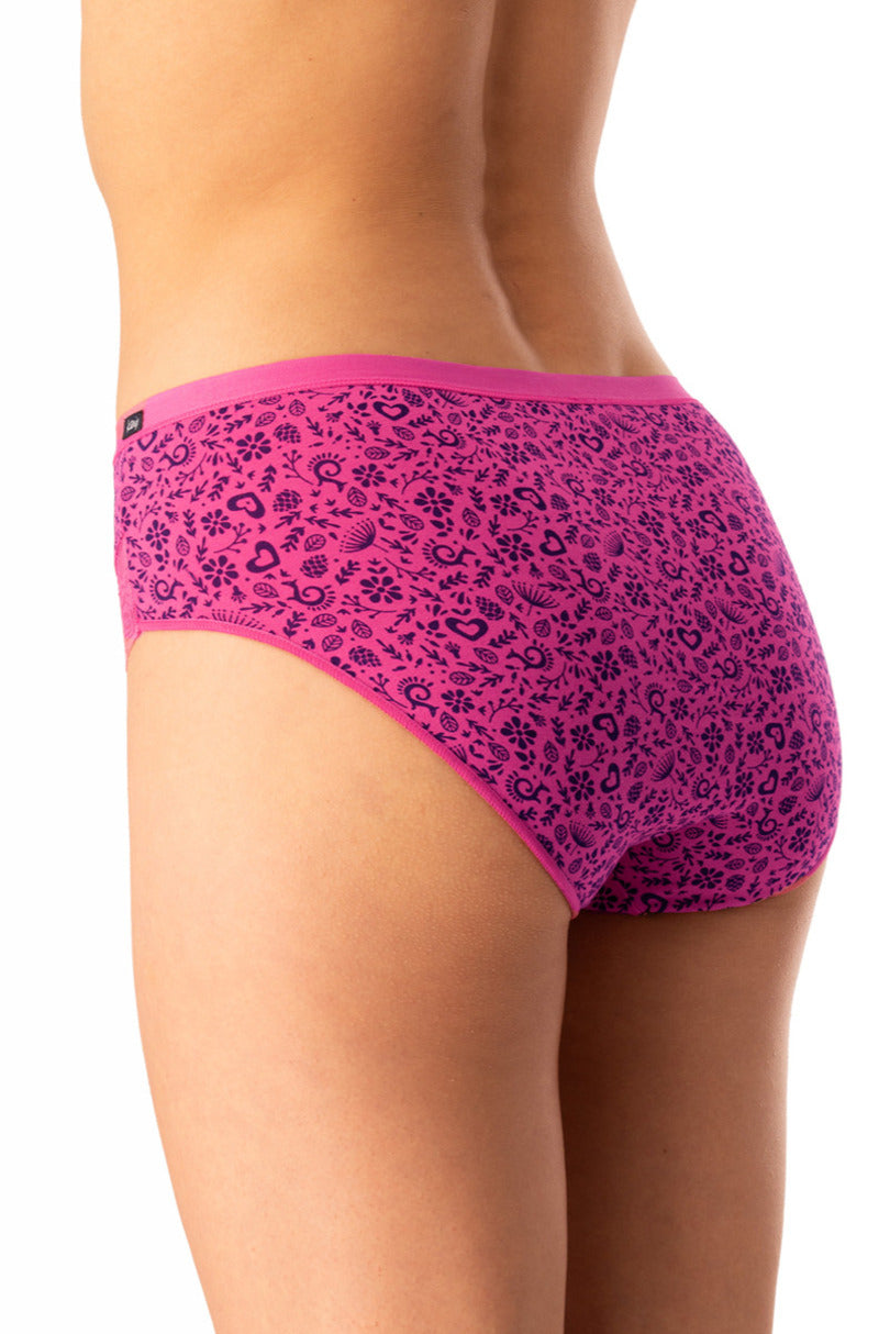 Slip donna in cotone fantasia con bordo in pizzo pack da 2