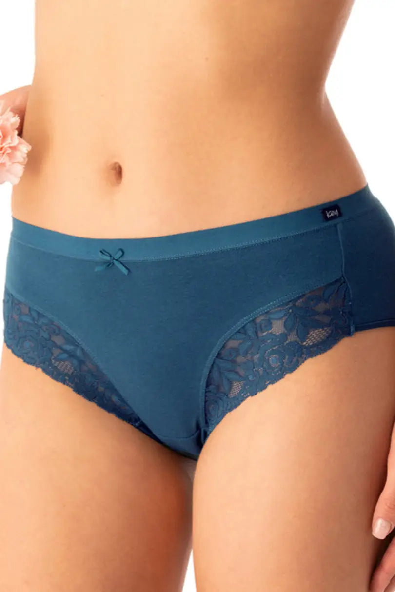 Slip donna midi bikini in cotone con dettagli pizzo - pack