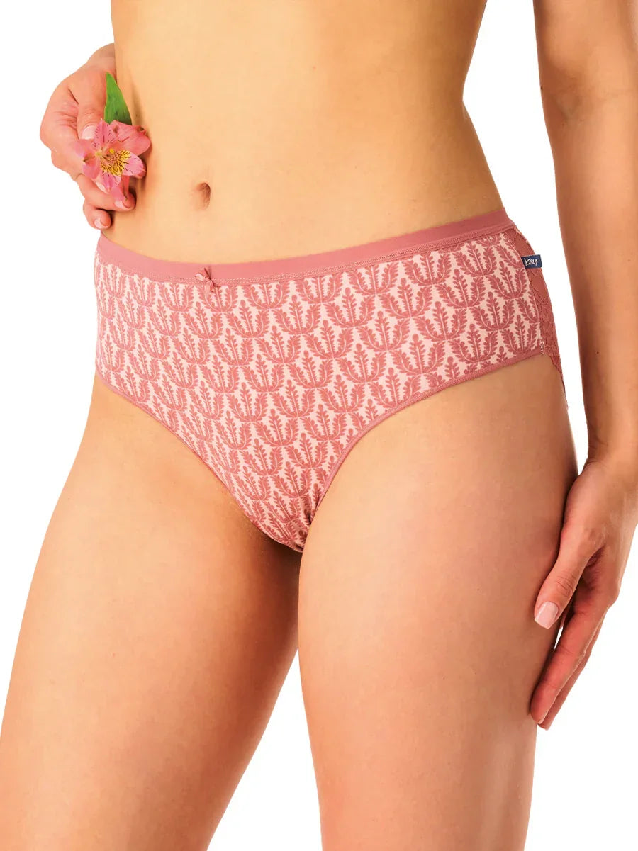 Slip donna midi bikini con pizzo e stampa botanica (lpc 512)