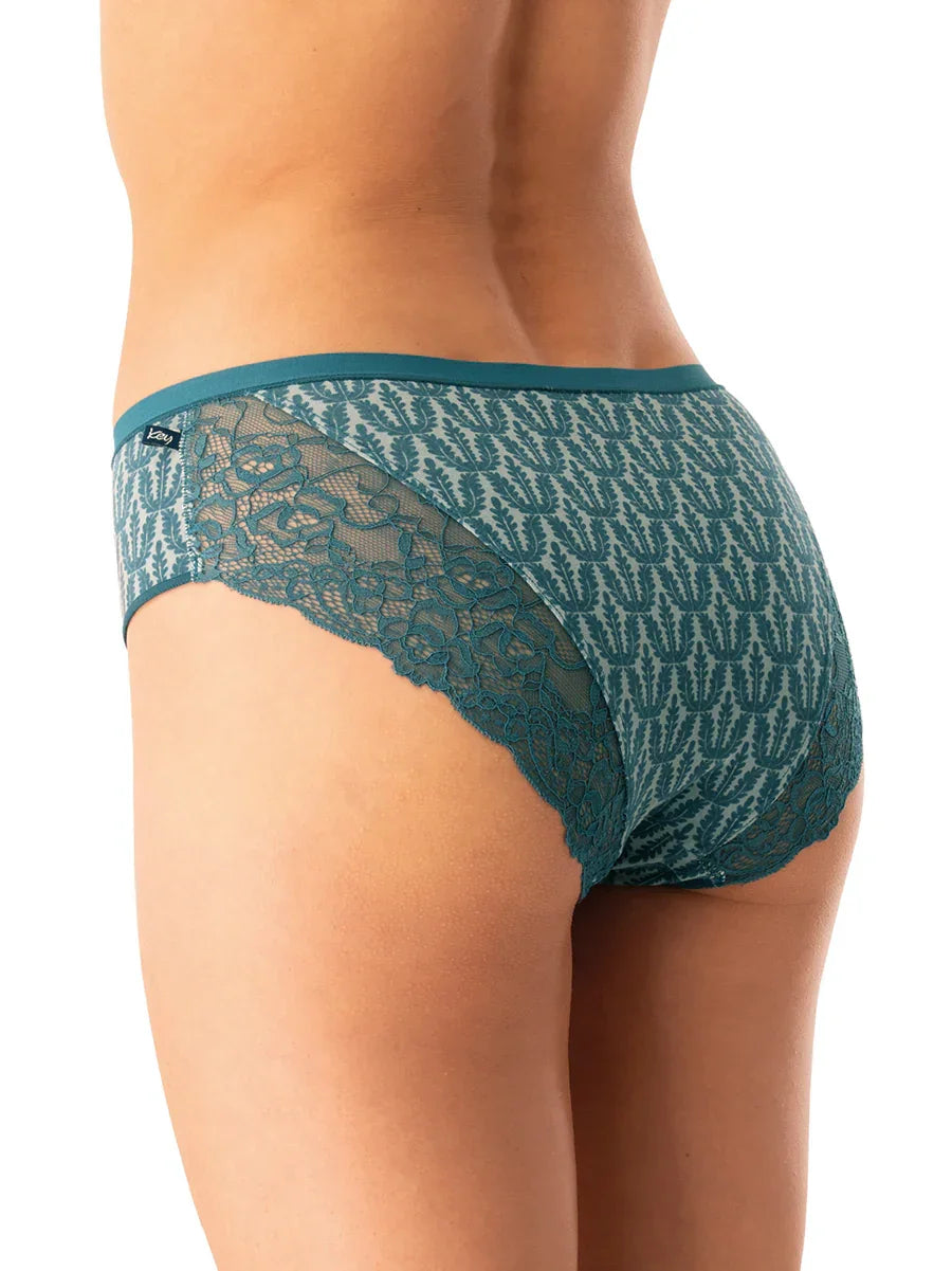 Slip donna midi bikini con pizzo e stampa botanica (lpc 512)