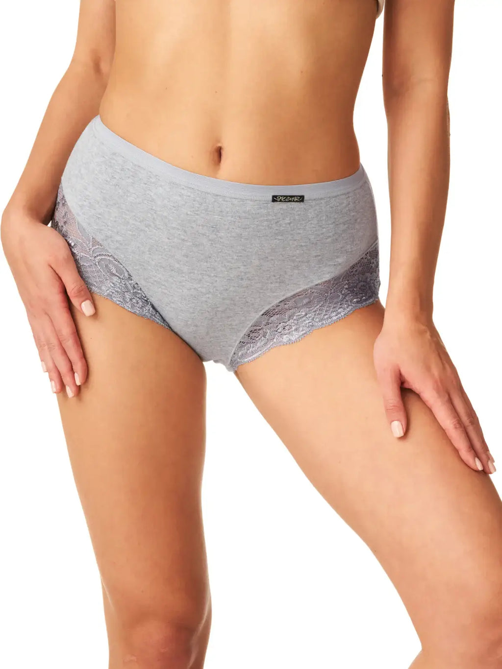 Slip donna vita alta in cotone felpato con pizzo - hot