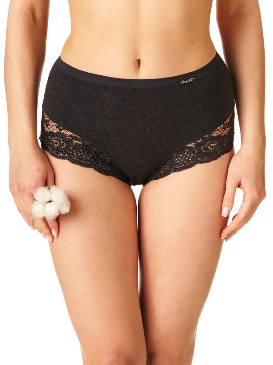 Slip donna vita alta in cotone felpato con pizzo - hot