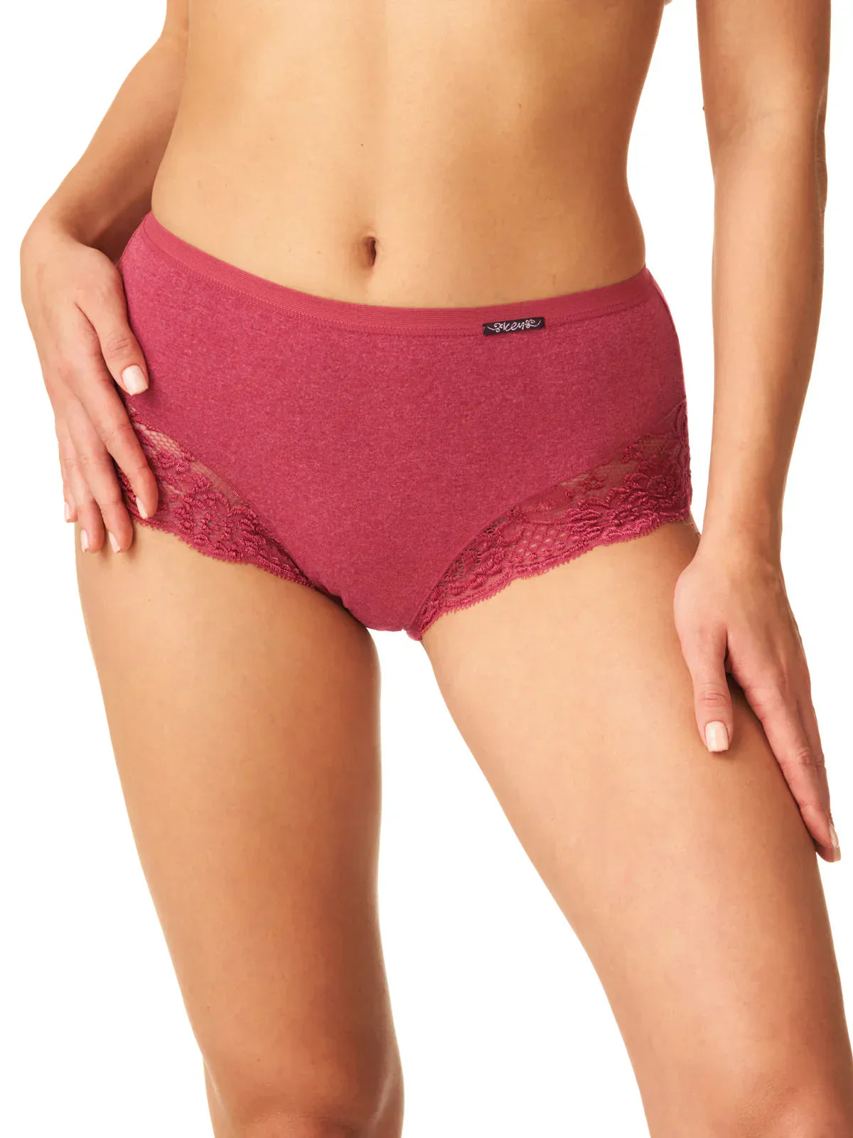 Slip donna vita alta in cotone felpato con pizzo - hot