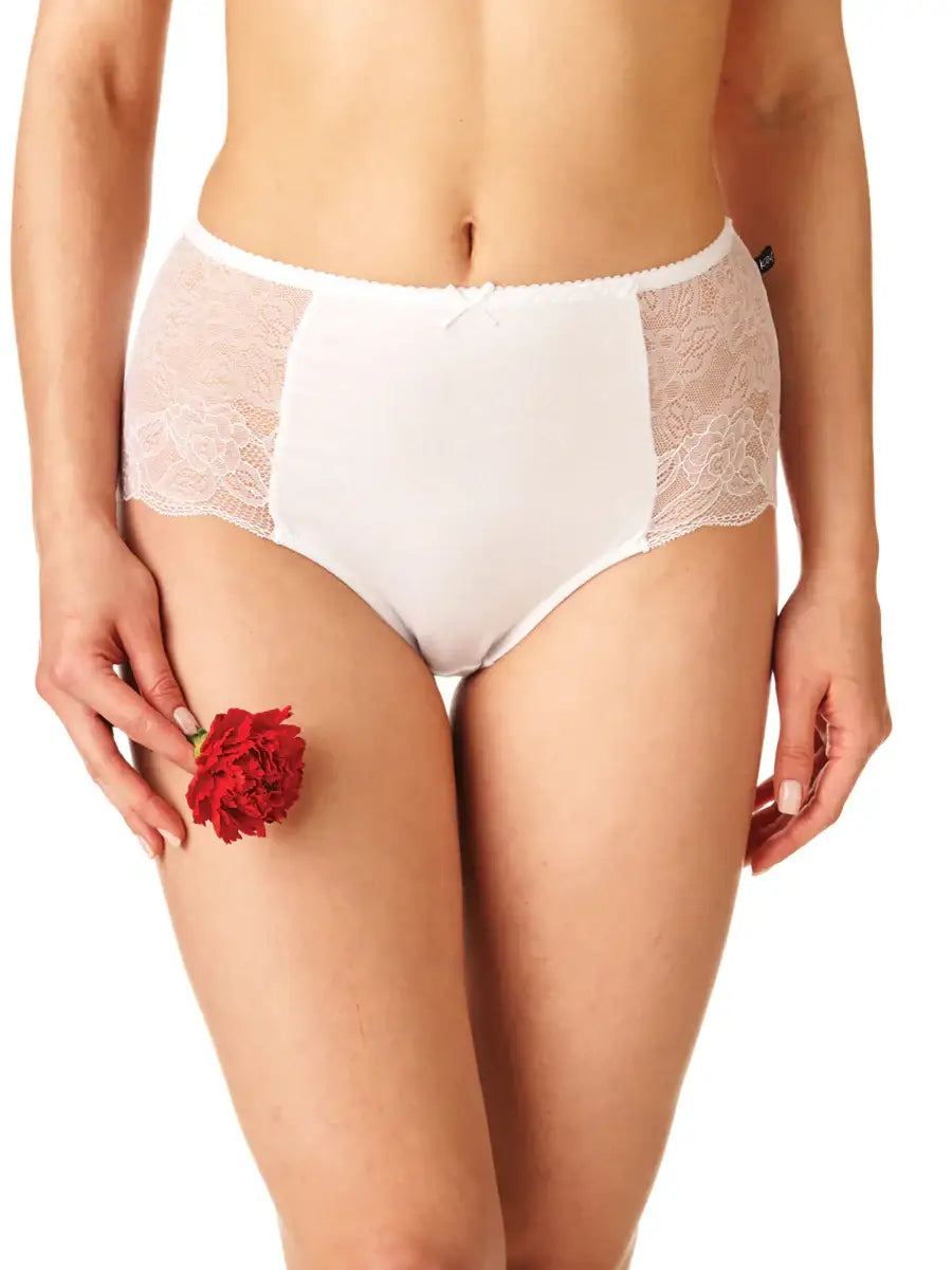 Slip donna a vita alta in cotone con inserti pizzo - pack