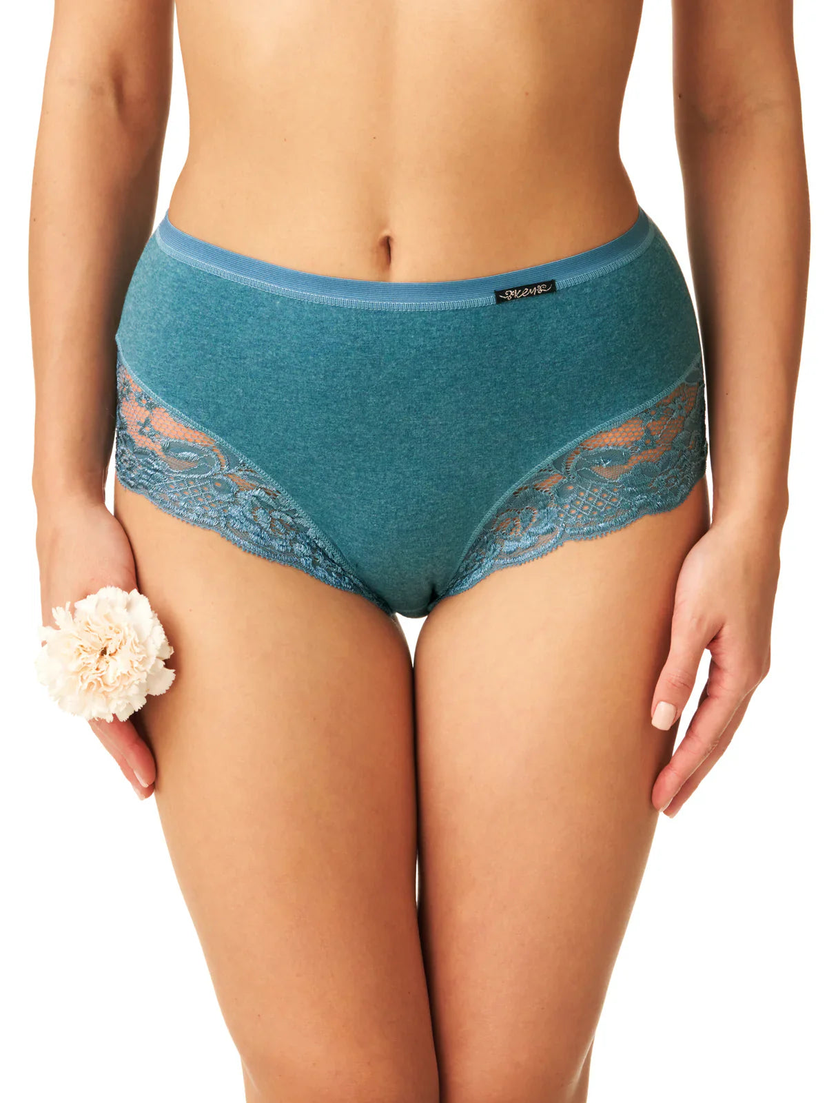 Slip donna vita alta in cotone felpato con pizzo hot touch