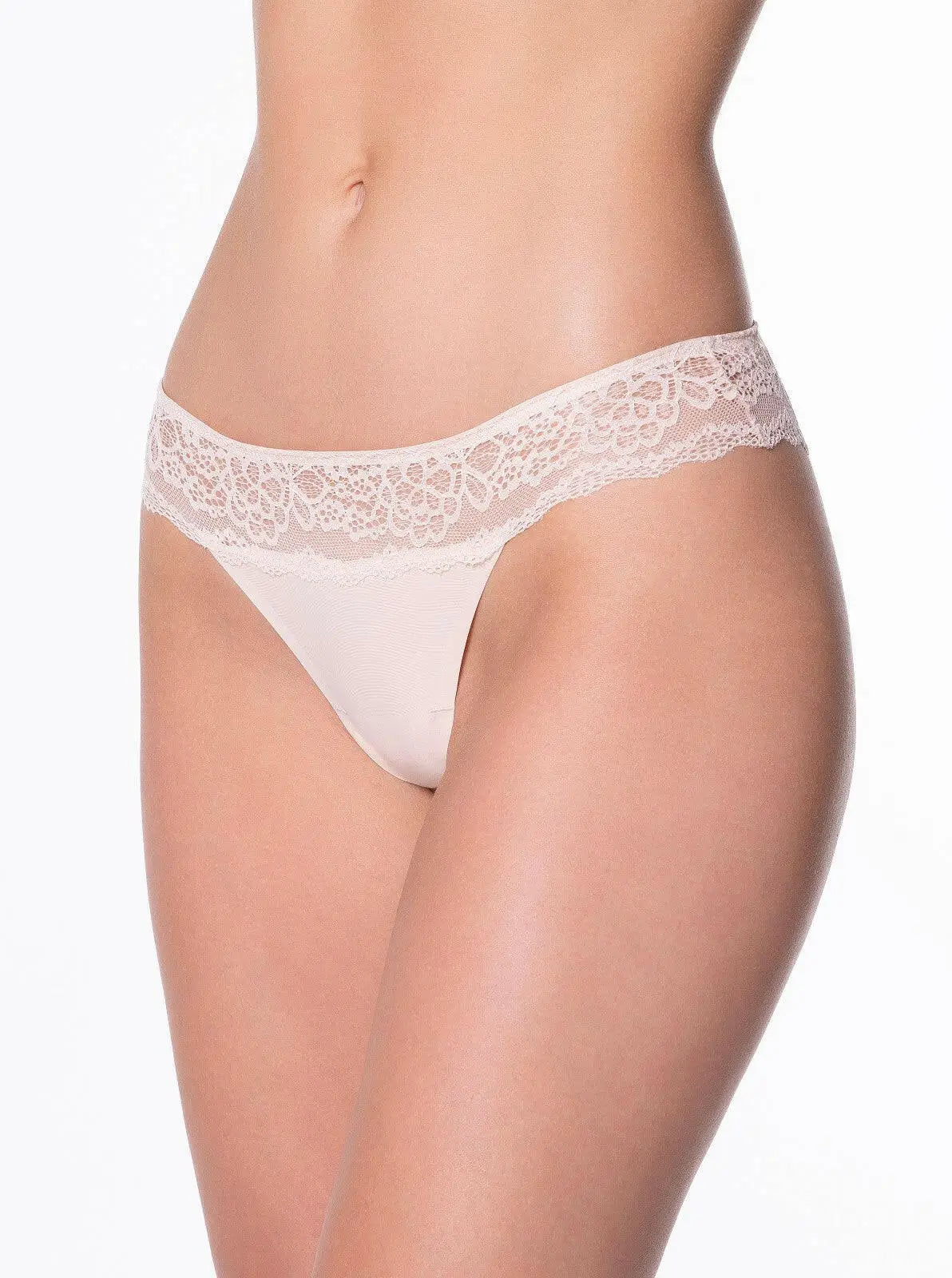 Slip in microfibra e pizzo senza cuciture - salsa - beige