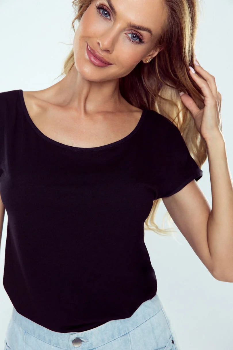 T-shirt in cotone con scollo sulla schiena e anello - giris