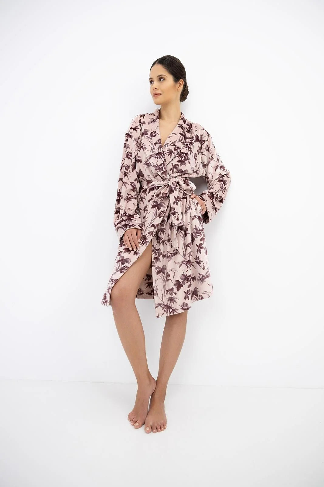 Thalia - vestaglia da donna in velluto con stampa floreale