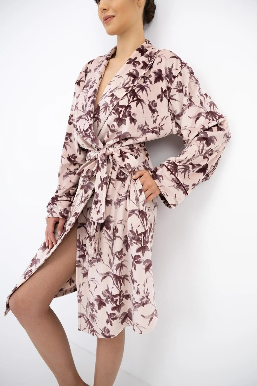 Thalia - vestaglia da donna in velluto con stampa floreale