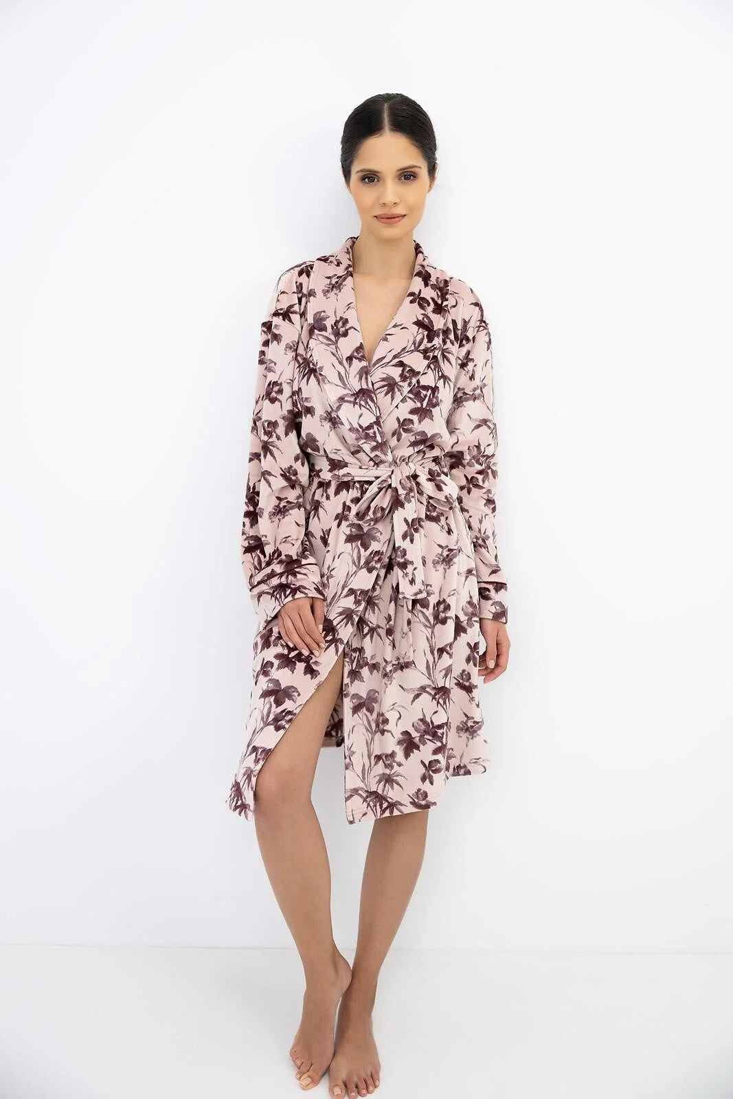 Thalia - vestaglia da donna in velluto con stampa floreale