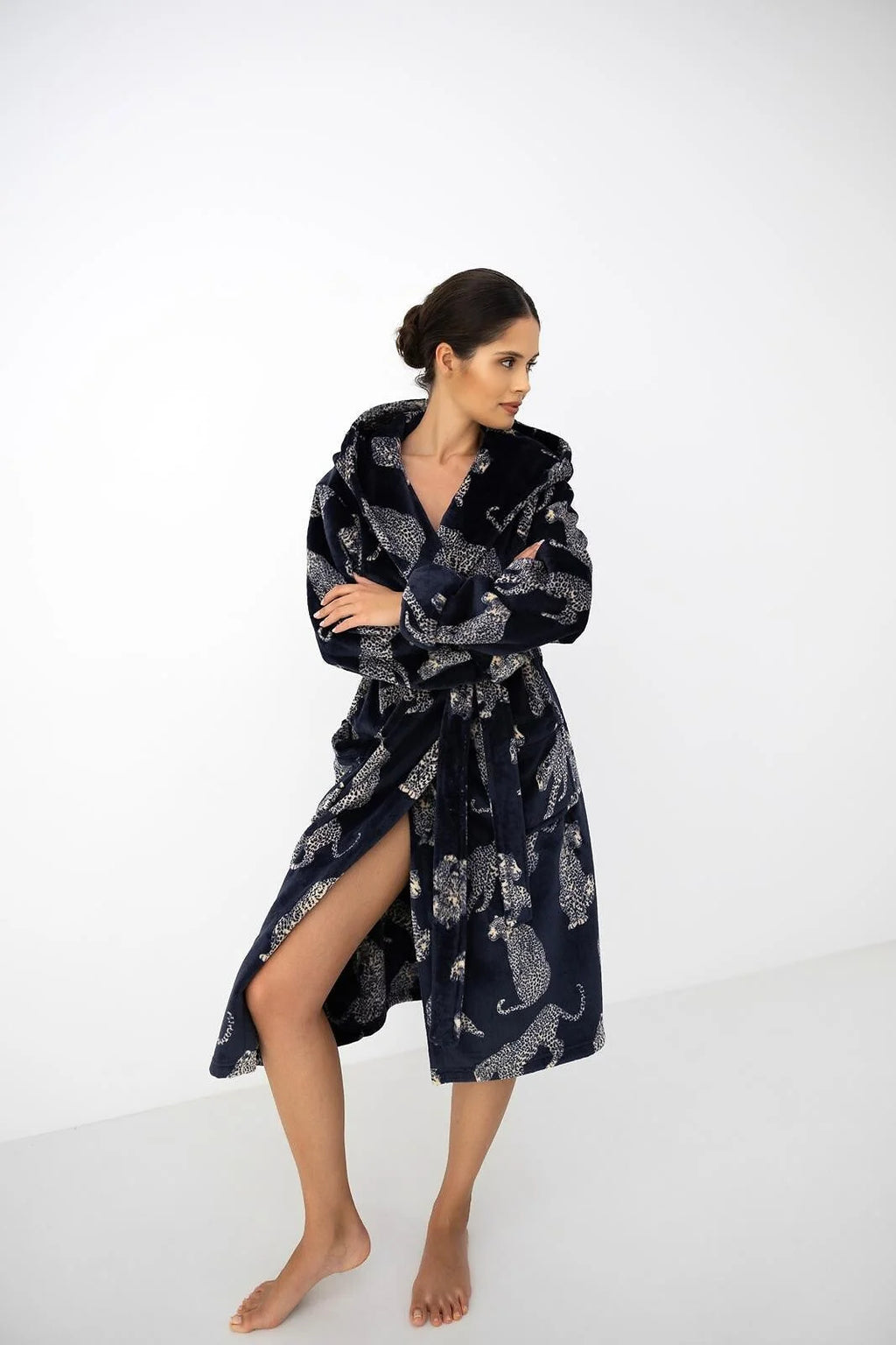 Vespera - vestaglia calda da donna con cappuccio e stampa