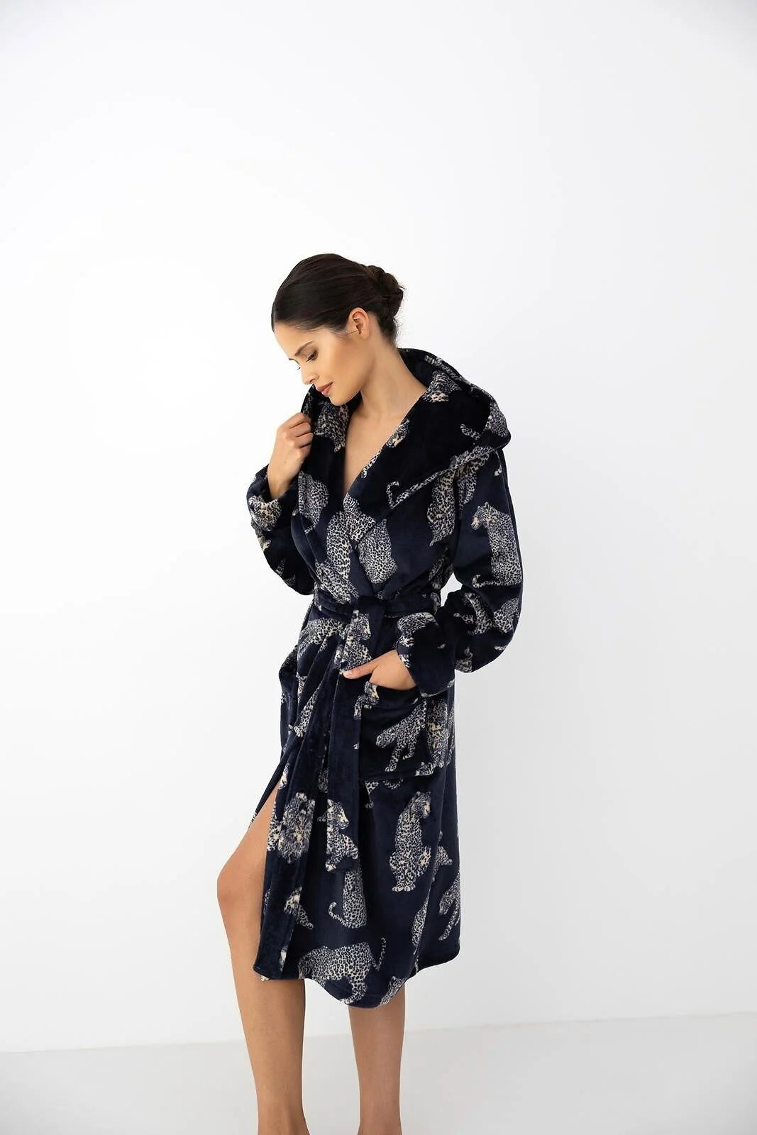 Vespera - vestaglia calda da donna con cappuccio e stampa