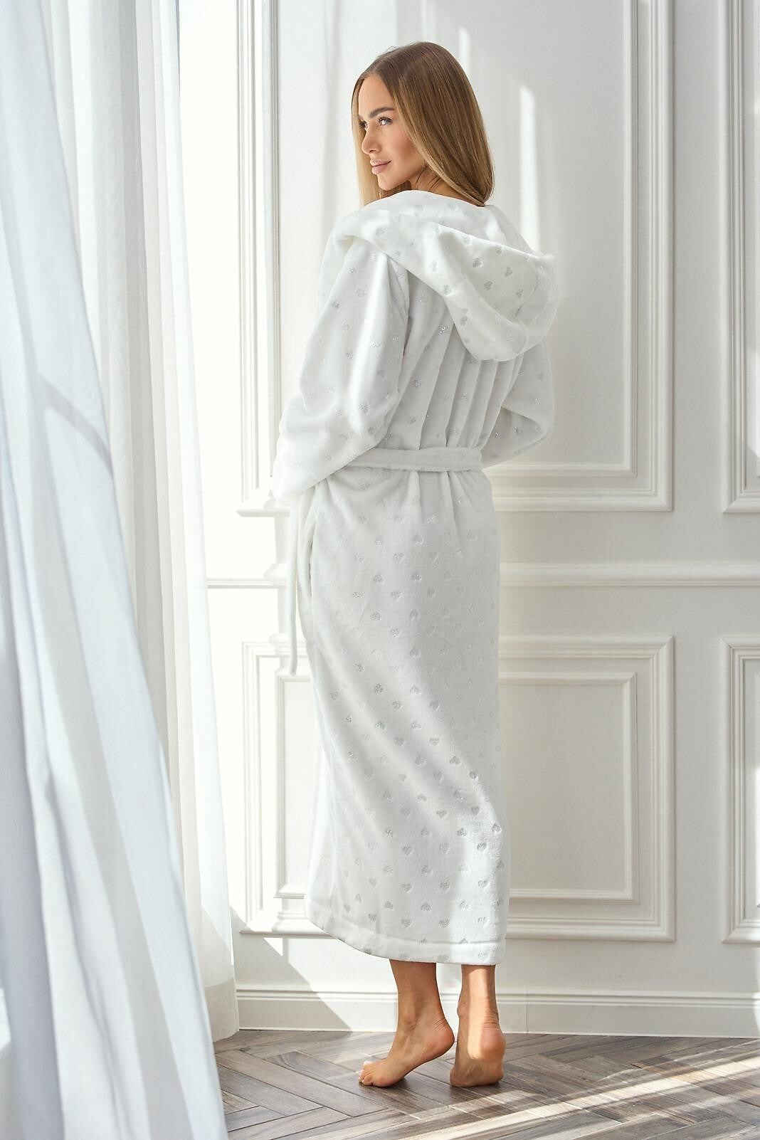 Vestaglia da camera lunga donna con cappuccio e cuoricini