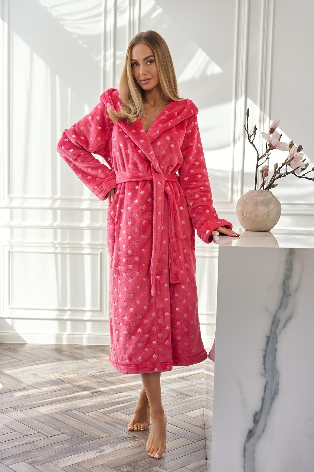 Vestaglia da camera lunga donna con cappuccio e cuoricini