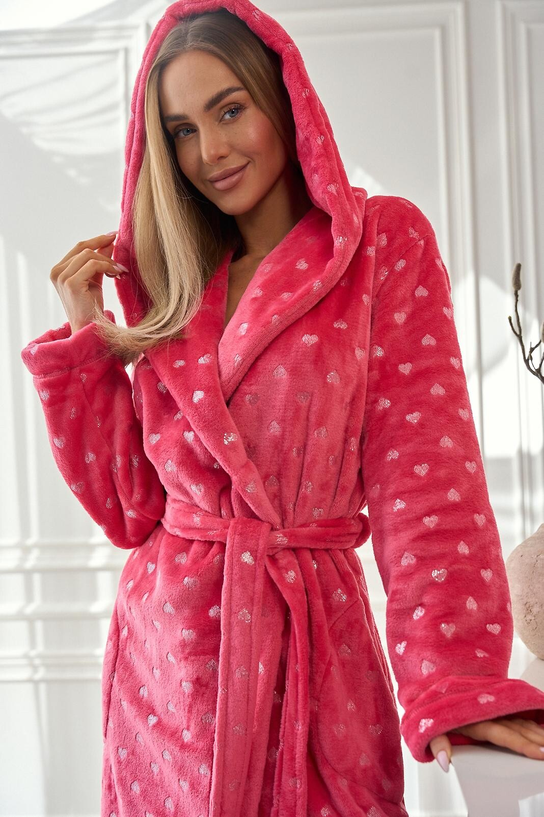 Vestaglia da camera lunga donna con cappuccio e cuoricini
