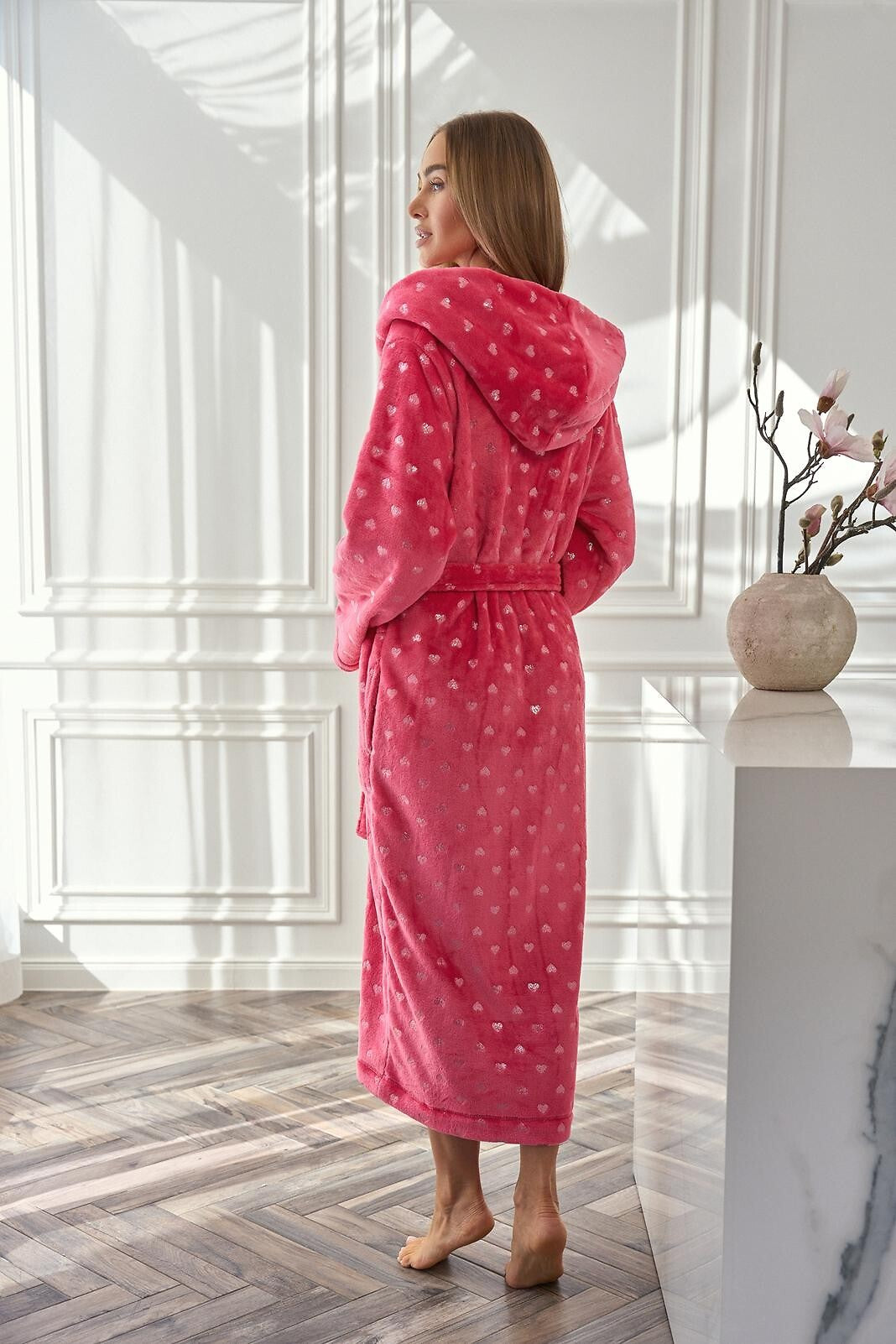 Vestaglia da camera lunga donna con cappuccio e cuoricini