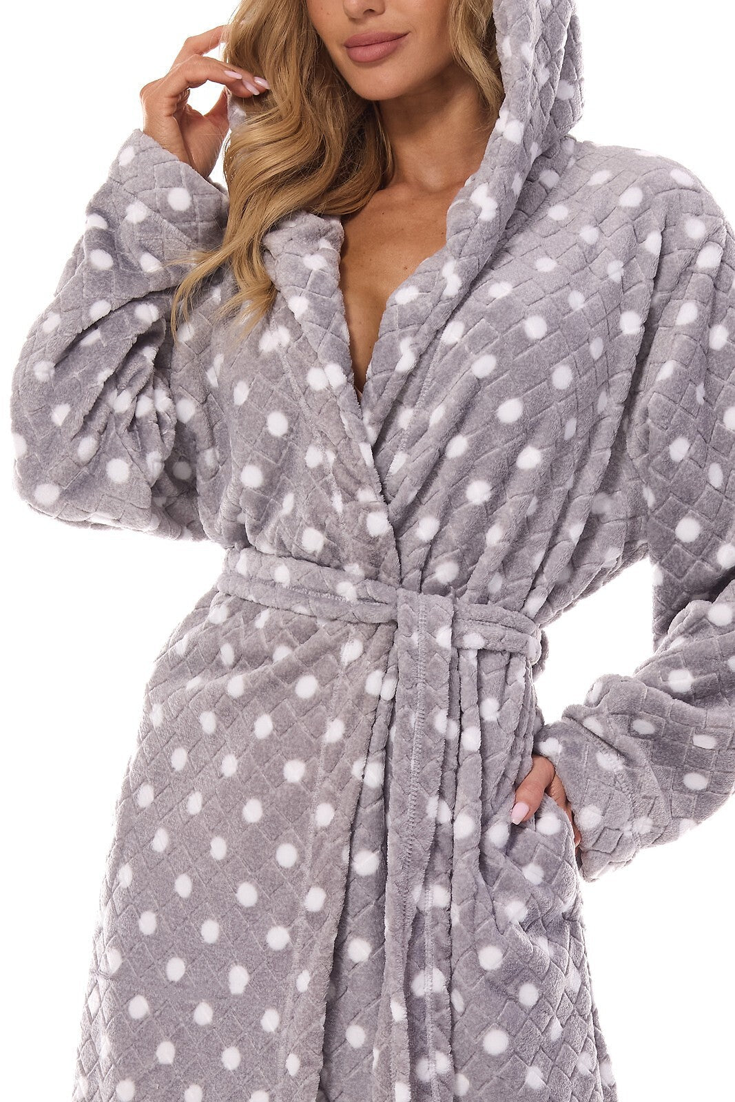 Vestaglia da camera lunga donna con cappuccio - dots