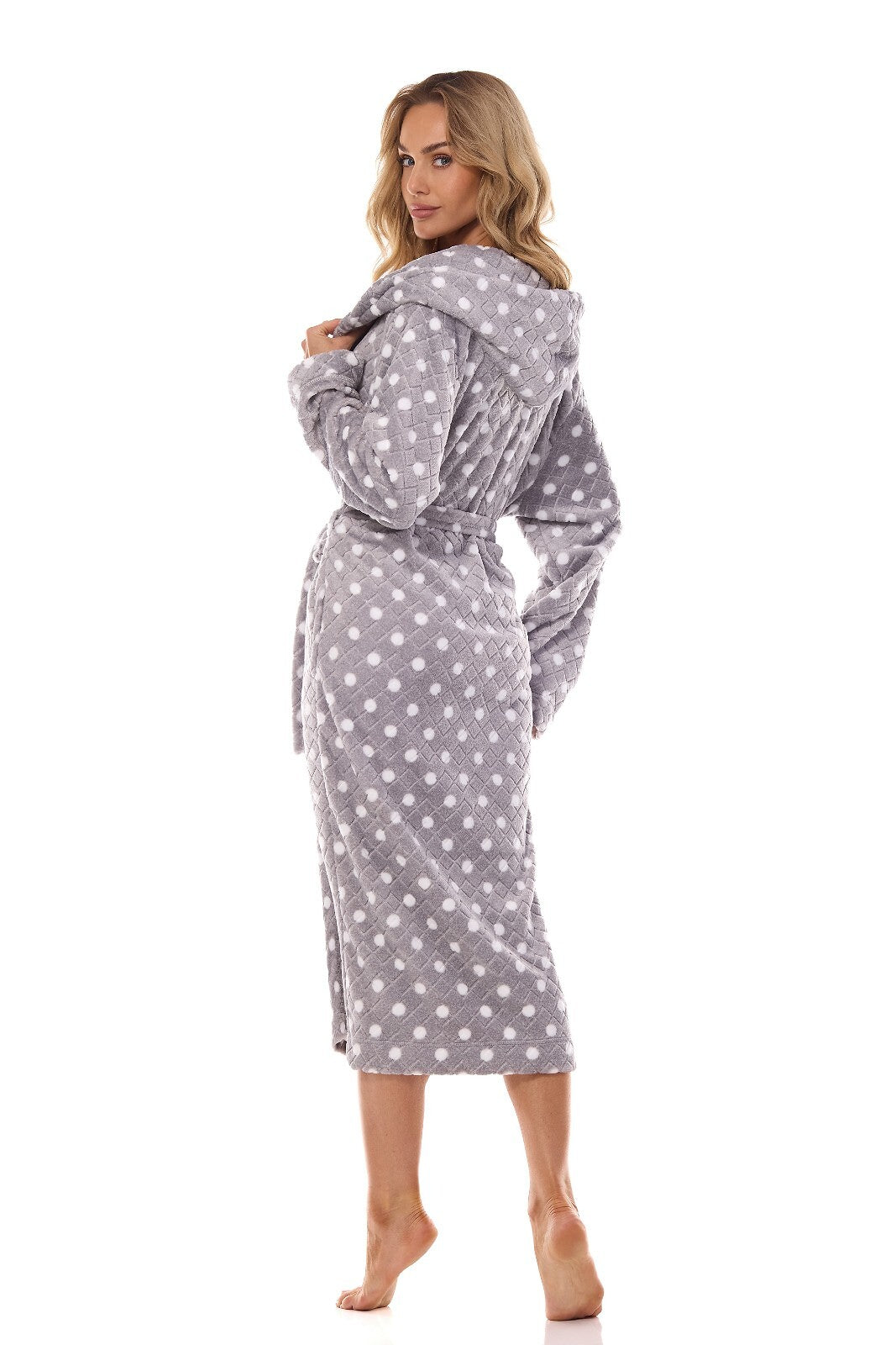 Vestaglia da camera lunga donna con cappuccio - dots