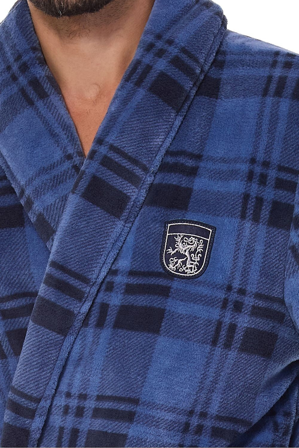 Vestaglia da uomo in morbido pile a quadri con collo