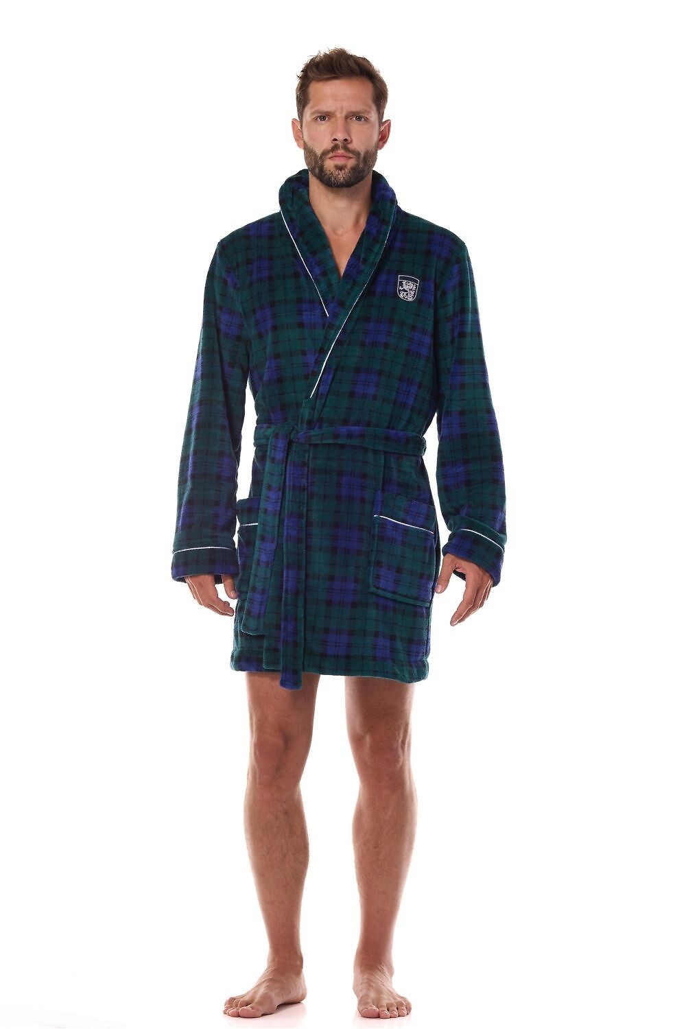 Vestaglia da uomo in morbido pile a quadri con collo