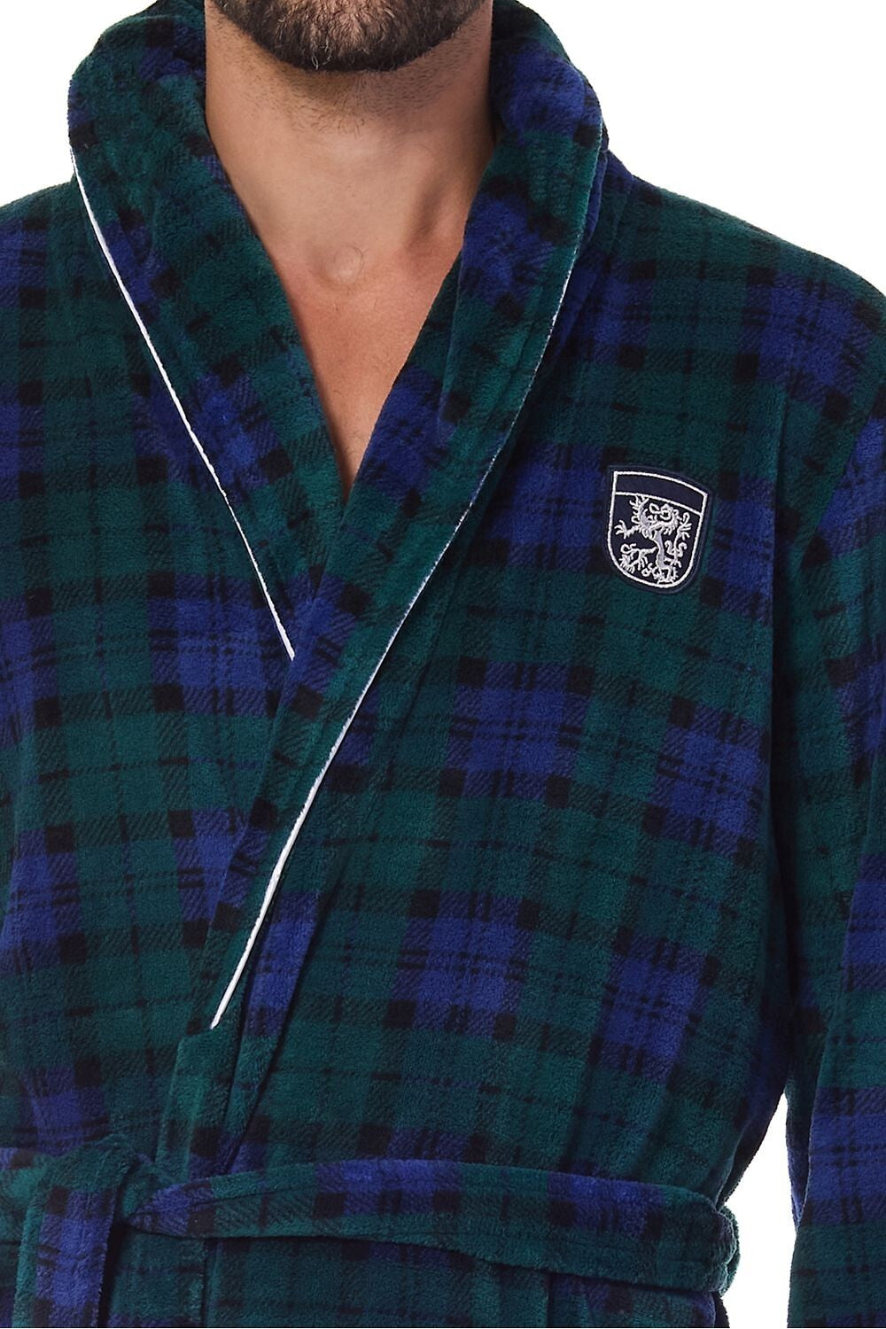 Vestaglia da uomo in morbido pile a quadri con collo