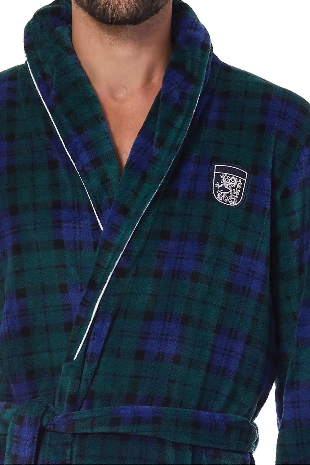 Vestaglia da uomo in morbido pile a quadri con collo