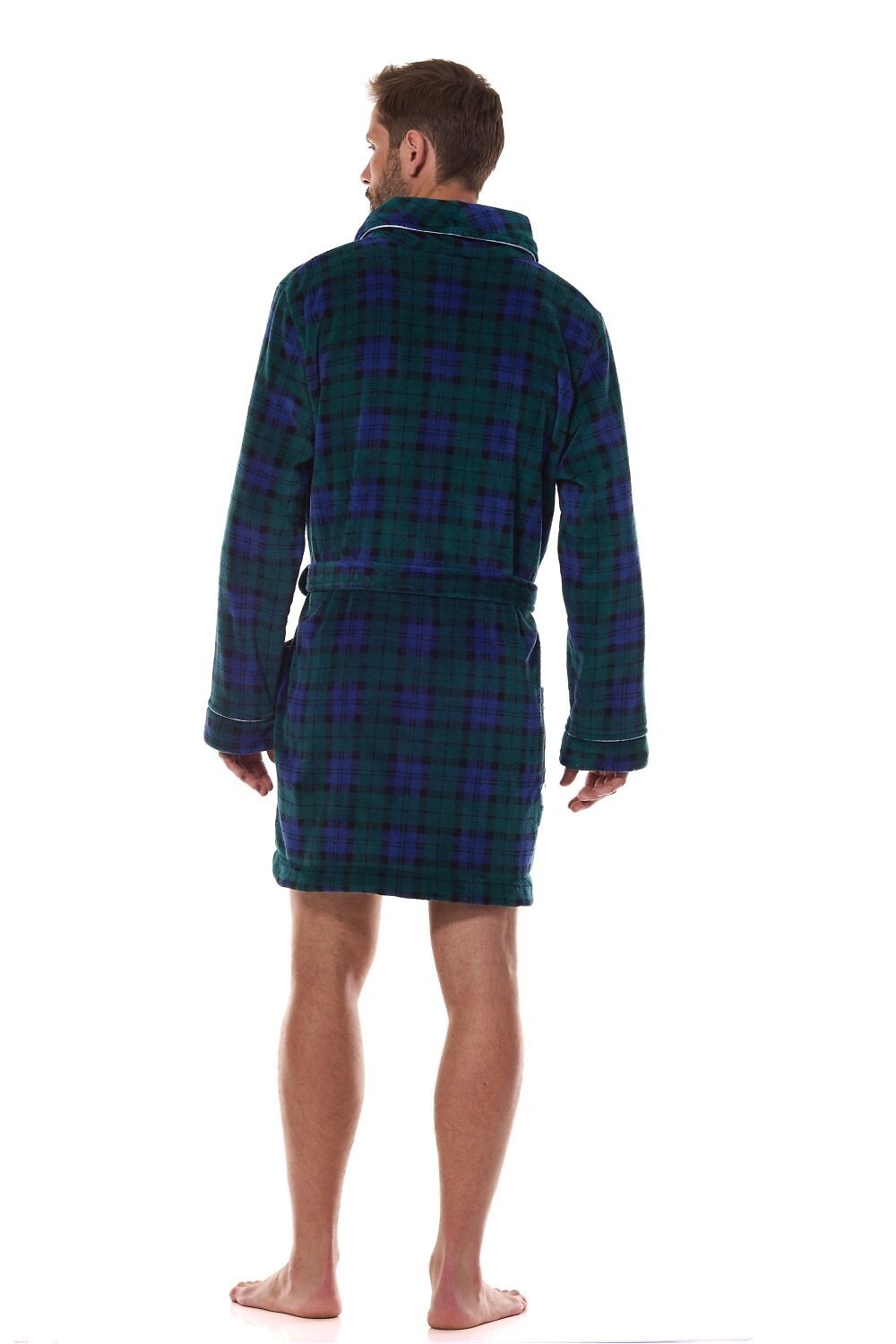 Vestaglia da uomo in morbido pile a quadri con collo