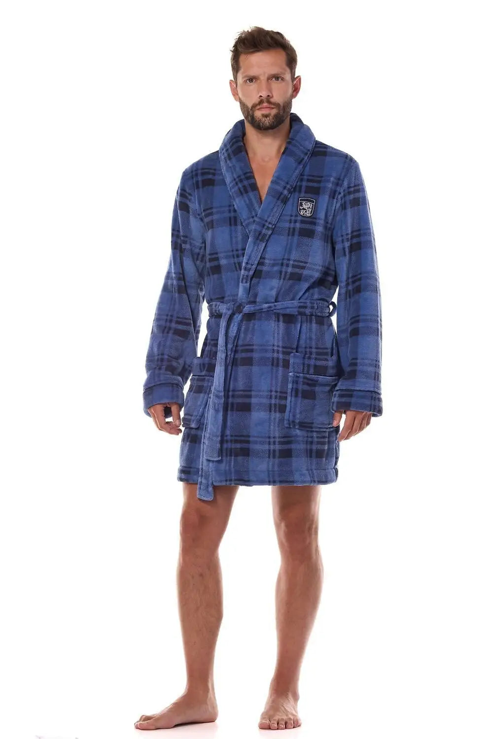 Vestaglia da uomo in morbido pile a quadri con collo