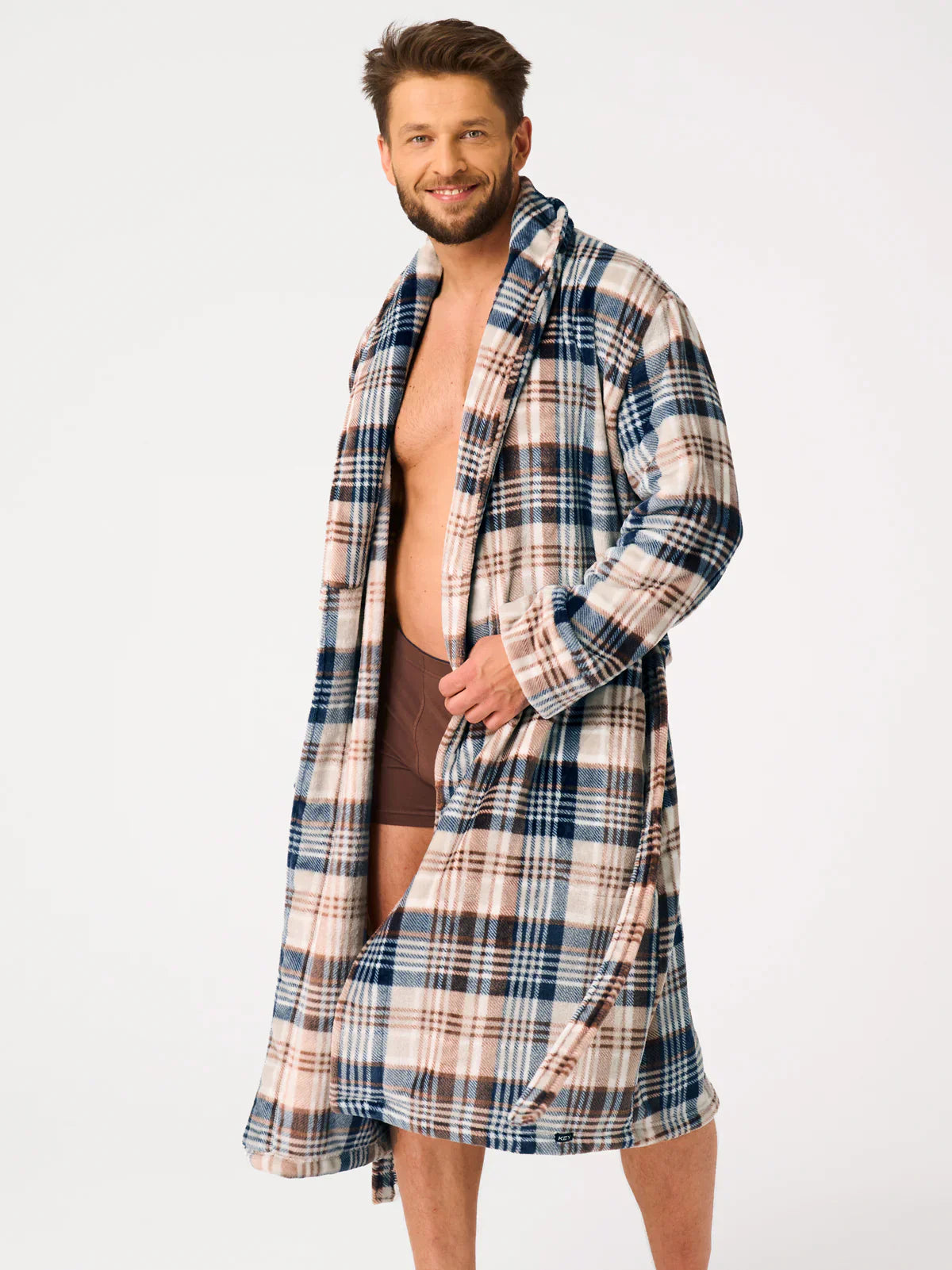 Vestaglia da uomo in morbido pile a quadri con collo